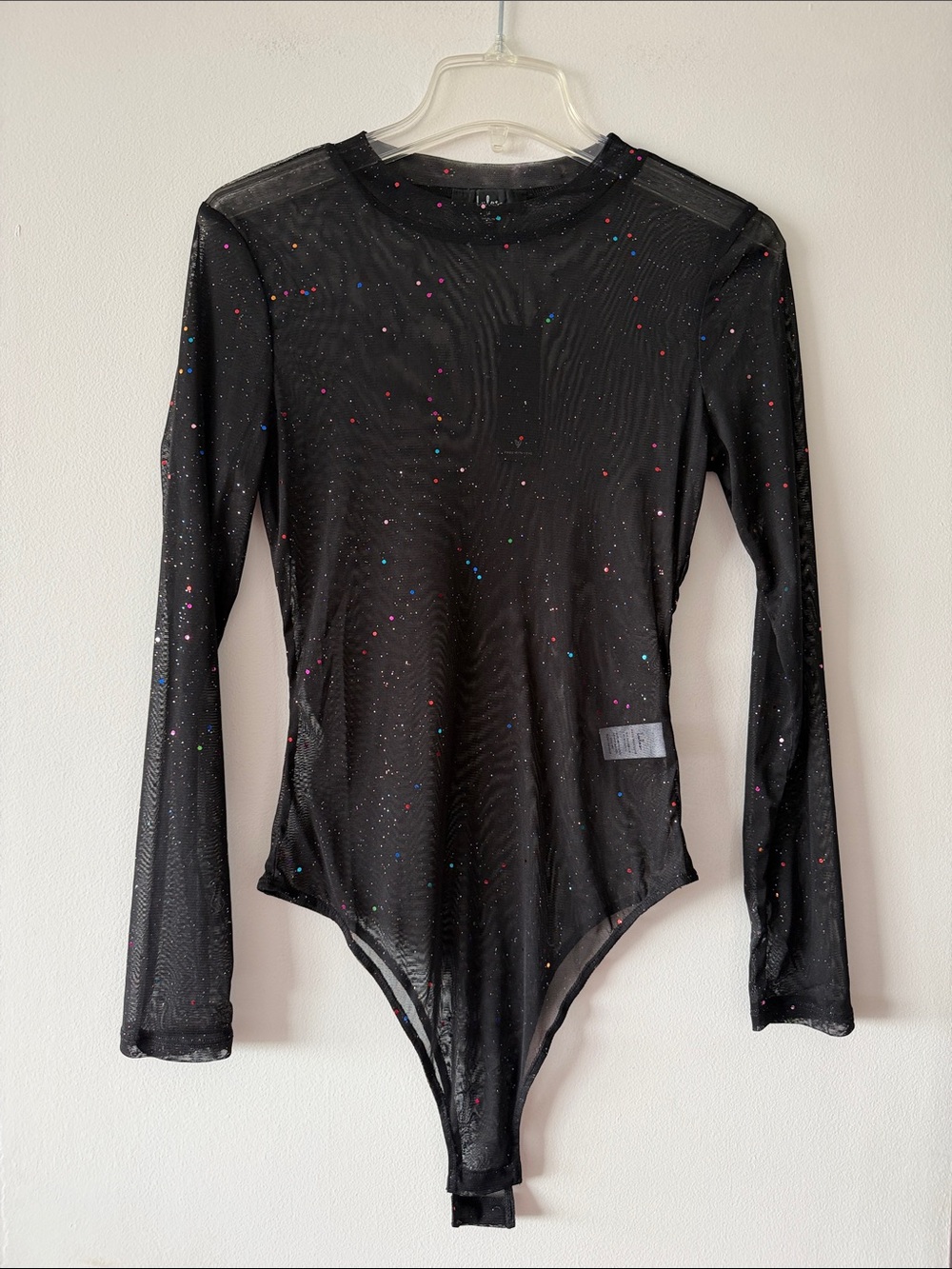 Black Mesh Multi Glitter Confetti Bodysuit Lulus Cosmic Connection Medium NWT
